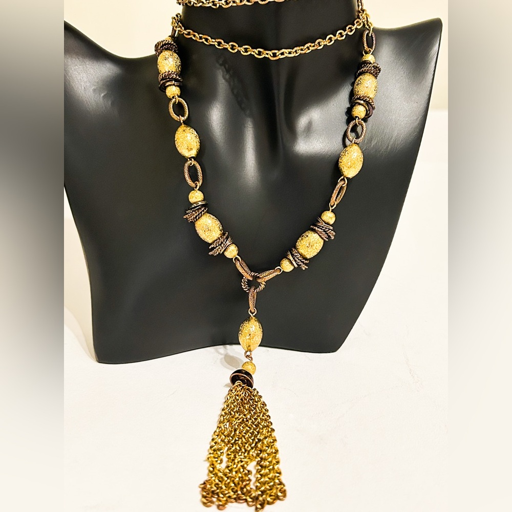 Vintage Gold-Tone Tassel Opera Necklace